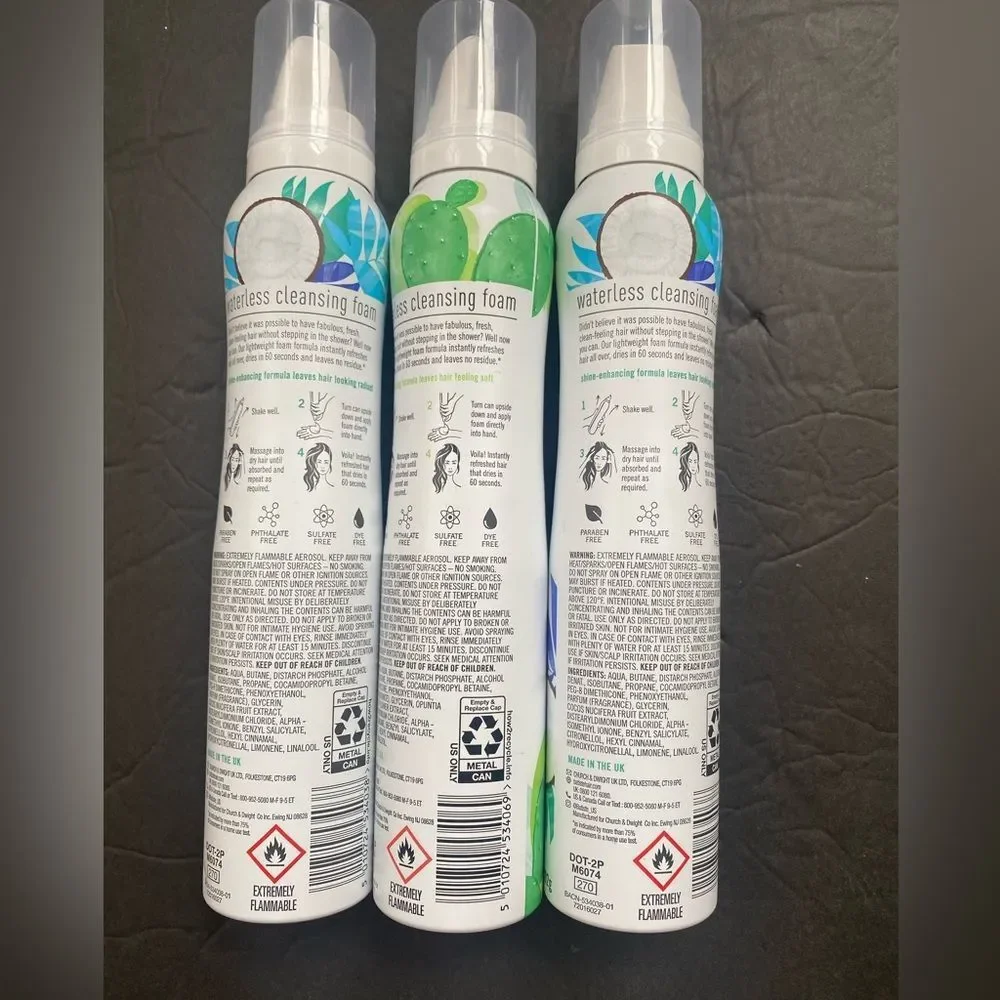 Batiste LOT OF 3 / No Rinse Shampoo Foam Dry Shampoo Coconut Milk NEW